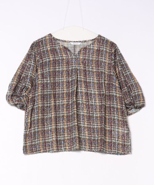 m.f.editorial(エムエフエディトリアル)の「ブラウス レディース 5分袖 プルオーバー チェック ジャガード キーネック(シャツ/ブラウス・レディース・ブラウン/ブラック・LARGE/MEDIUM)」の11枚目の写真