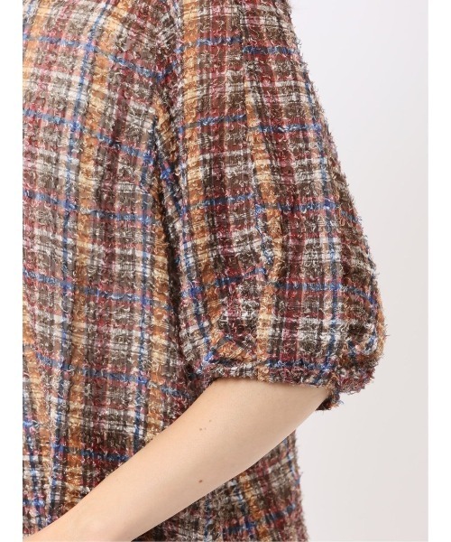 m.f.editorial(エムエフエディトリアル)の「ブラウス レディース 5分袖 プルオーバー チェック ジャガード キーネック(シャツ/ブラウス・レディース・ブラウン/ブラック・LARGE/MEDIUM)」の6枚目の写真