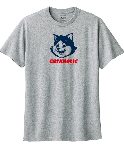 Moftique(モフティック)の「Moftique(モフティック) 半袖Tシャツ ロゴ キャットイラスト 猫 アニマル プリント トップス カットソー メンズ ユニセックス(Tシャツ/カットソー・メンズ・ヘザーグレー/イエロー/ブラック/ホワイト・S/XL/L/M/XS)」の4枚目の写真