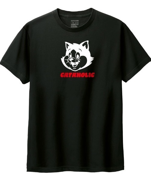 Moftique(モフティック)の「Moftique(モフティック) 半袖Tシャツ ロゴ キャットイラスト 猫 アニマル プリント トップス カットソー メンズ ユニセックス(Tシャツ/カットソー・メンズ・ヘザーグレー/イエロー/ブラック/ホワイト・S/XL/L/M/XS)」の3枚目の写真