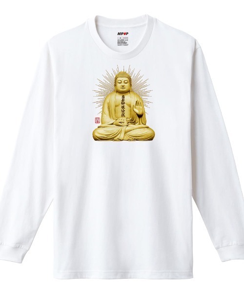 NIPOP（ニポップ）の「NIPOP（ニポップ） 長袖Tシャツ 仏 和 プリント インバウンド お土産 ロンT トップス レディース（Tシャツ/カットソー・レディース・ホワイト/ヘザーグレー/ブラック・S/XS）」の2枚目の写真