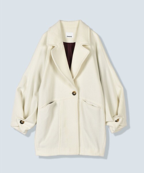 OMMO(オーエムエムオー)の「【OMMO(オーエムエムオー)】WRAP CUFF OVER COAT/コクーンオーバーコート(チェスターコート・レディース・ブラック/ホワイト/グレー・38/36)」の1枚目の写真