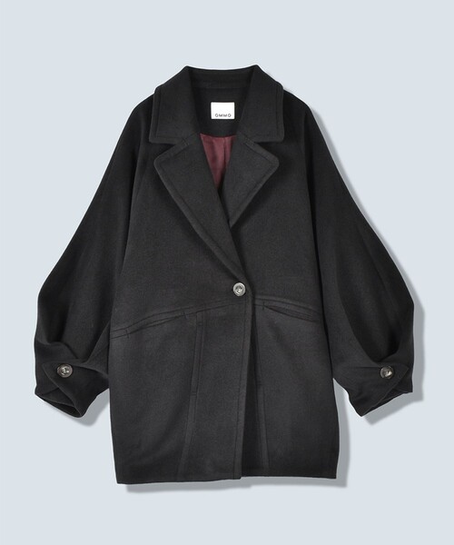 OMMO(オーエムエムオー)の「【OMMO(オーエムエムオー)】WRAP CUFF OVER COAT/コクーンオーバーコート(チェスターコート・レディース・ブラック/ホワイト/グレー・38/36)」の2枚目の写真