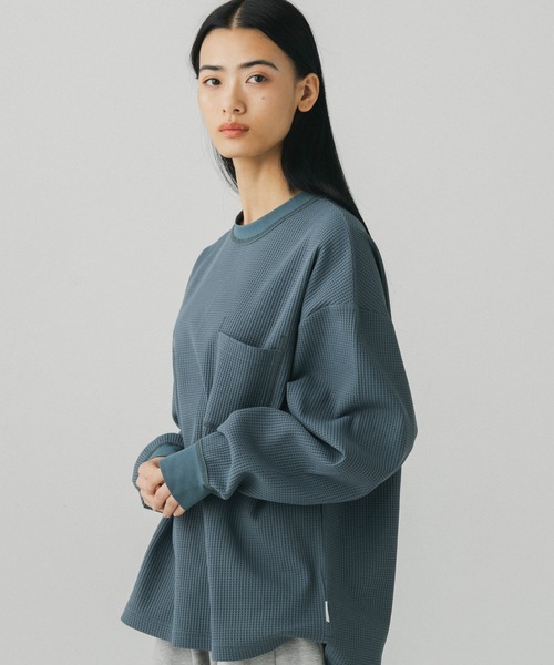 +phenix（プラスフェニックス）の「+phenix(プラスフェニックス)WAFFLE POCKET LONG SLEEVE TEE / ワッフルポケット ロングスリーブTシャツ（Tシャツ/カットソー・メンズ・ブルー/ホワイト/ブラック/ブラウン・L/M）」の6枚目の写真