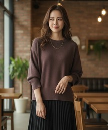 【シンプル定番・体型カバー】クルーネックリブニット/4色展開|ブラック グレー ブラウン レッド 長袖 ゆったりシルエット 秋冬 大人カジュアル きれいめ
