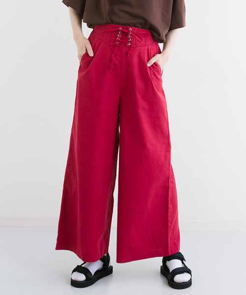 MERLOT（メルロー）の「スピンドルハイウエストワイドパンツ1081（その他パンツ・レディース・レッド/カーキ/ブラック/ネイビー・FREE）」の4枚目の写真