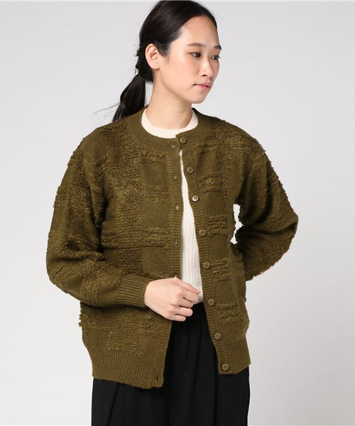 Samansa Mos2（サマンサ モスモス）の「ループ編みチェックカーディガン（カーディガン/ボレロ・レディース・チャコールグレー/ベージュ/カーキ・ﾌﾘ-）」の3枚目の写真