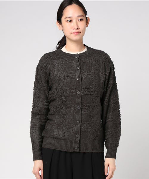 Samansa Mos2（サマンサ モスモス）の「ループ編みチェックカーディガン（カーディガン/ボレロ・レディース・チャコールグレー/ベージュ/カーキ・ﾌﾘ-）」の6枚目の写真