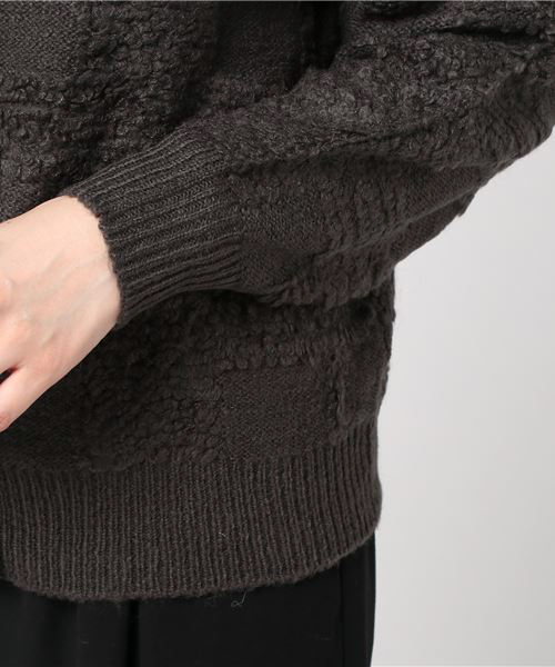 Samansa Mos2（サマンサ モスモス）の「ループ編みチェックカーディガン（カーディガン/ボレロ・レディース・チャコールグレー/ベージュ/カーキ・ﾌﾘ-）」の4枚目の写真