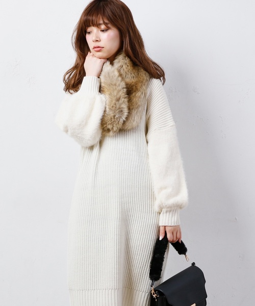 natural couture（ナチュラルクチュール）の「ふわふわ袖シャギーニットワンピース（ワンピース・レディース・アイボリー/ネイビー/ピンクベージュ・FREE）」の11枚目の写真