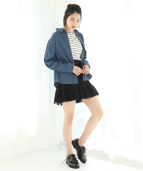 one after another NICE CLAUP（ワンアフターアナザーナイスクラップ）の「裾フリルスカート（スカート・レディース・ブラック/ネイビー/オフホワイト/ブルー・FREE）」の15枚目の写真