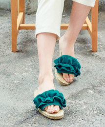 KOBE LETTUCE | ［2TYPE］ベルトorフリルデザインジュート風軽量フラットサンダル/レディース/シューズ/ポーチ入り/スリッパサンダル[I1551]神戸レタス(サンダル)