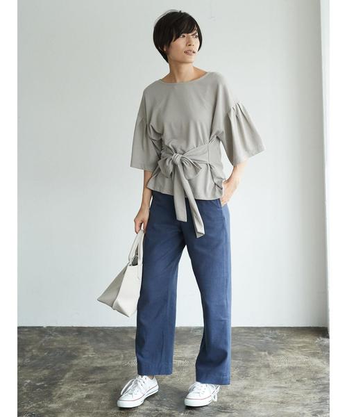 AMERICAN HOLIC(アメリカンホリック)の「・ウエストリボン付カットプルオーバー(Tシャツ/カットソー・レディース・ネイビー/ベージュ/カーキ/マスタード・FREE)」の11枚目の写真