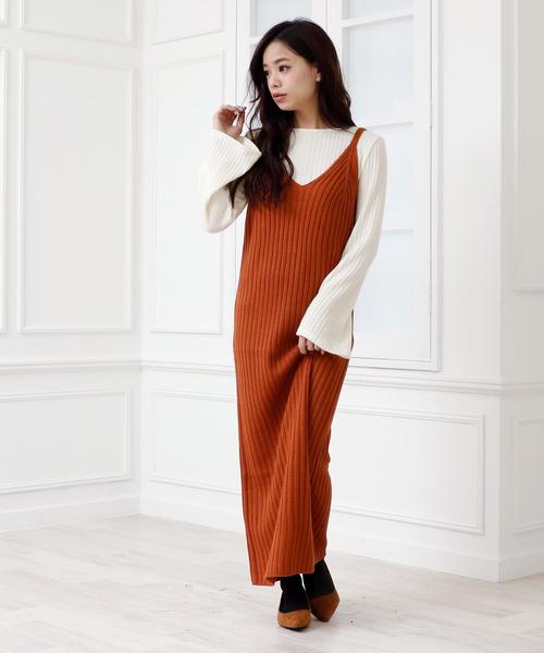 Doula Doula（ドゥーラドゥーラ）の「リブニット キャミワンピース（サロペット/オーバーオール・レディース・ブラック/グレー/キャメル/カーキ/ダークグレー/モカ/オフホワイト/テラコッタ/ブラウン/ネイビー/ボルドー/杢グレー/ライトカーキ/ピンク/ライトパープル・M/L/XL）」の18枚目の写真