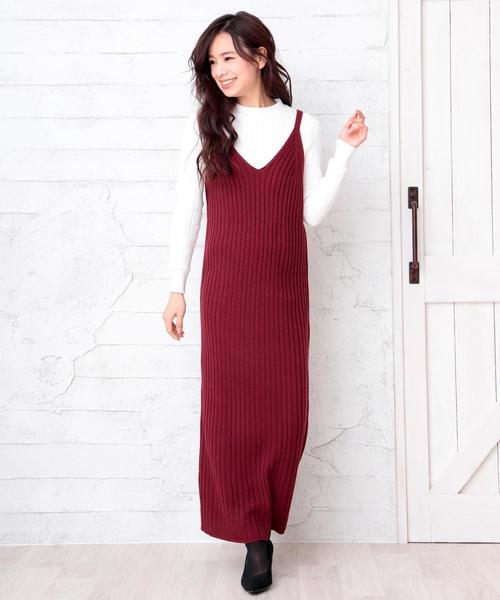 Doula Doula（ドゥーラドゥーラ）の「リブニット キャミワンピース（サロペット/オーバーオール・レディース・ブラック/グレー/キャメル/カーキ/ダークグレー/モカ/オフホワイト/テラコッタ/ブラウン/ネイビー/ボルドー/杢グレー/ライトカーキ/ピンク/ライトパープル・M/L/XL）」の19枚目の写真