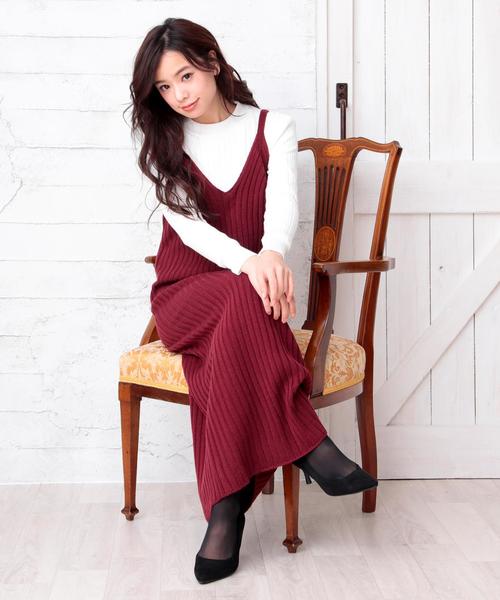 Doula Doula（ドゥーラドゥーラ）の「リブニット キャミワンピース（サロペット/オーバーオール・レディース・ブラック/グレー/キャメル/カーキ/ダークグレー/モカ/オフホワイト/テラコッタ/ブラウン/ネイビー/ボルドー/杢グレー/ライトカーキ/ピンク/ライトパープル・M/L/XL）」の20枚目の写真