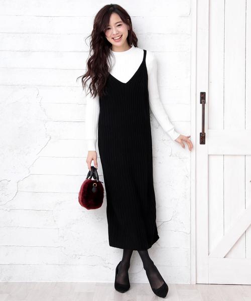 Doula Doula（ドゥーラドゥーラ）の「リブニット キャミワンピース（サロペット/オーバーオール・レディース・ブラック/グレー/キャメル/カーキ/ダークグレー/モカ/オフホワイト/テラコッタ/ブラウン/ネイビー/ボルドー/杢グレー/ライトカーキ/ピンク/ライトパープル・M/L/XL）」の22枚目の写真