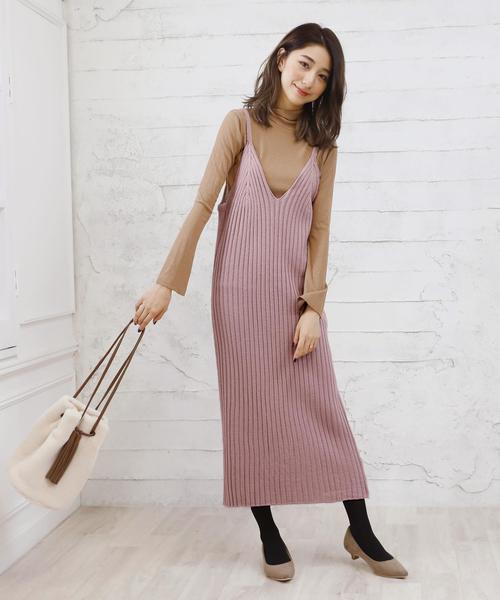 Doula Doula（ドゥーラドゥーラ）の「リブニット キャミワンピース（サロペット/オーバーオール・レディース・ブラック/グレー/キャメル/カーキ/ダークグレー/モカ/オフホワイト/テラコッタ/ブラウン/ネイビー/ボルドー/杢グレー/ライトカーキ/ピンク/ライトパープル・M/L/XL）」の14枚目の写真