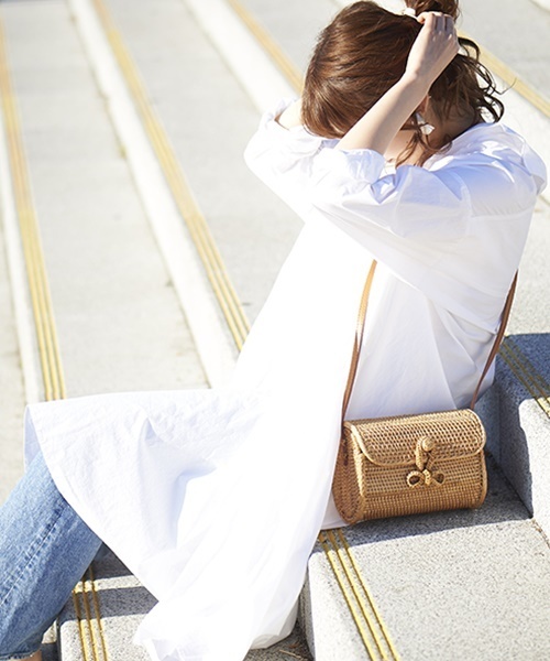 Casselini（キャセリーニ）の「Casselini(キャセリーニ)ラタンバッグ（ショルダーバッグ・レディース・ダークブラウン/ナチュラル・FREE）」の8枚目の写真