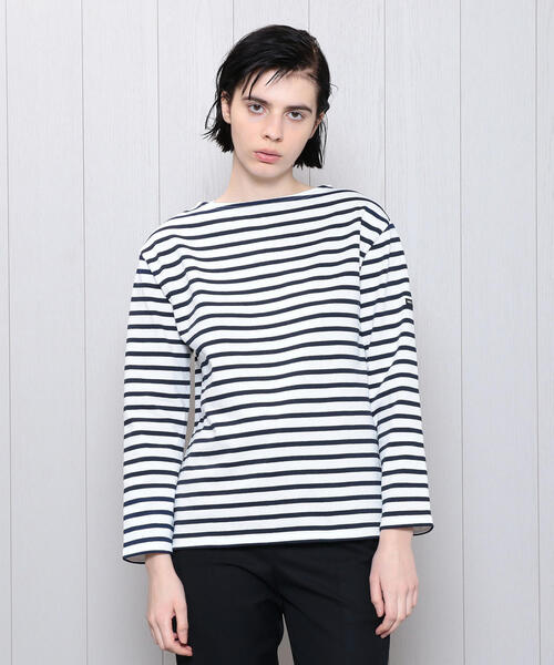 SAINT JAMES(セントジェームス)の「<SAINT JAMES>OUESSANT BORDER PULLOVER 19SS/カットソー(Tシャツ/カットソー・レディース・ベージュ/オレンジ/ネイビー/ライム/ホワイト・1/3)」の2枚目の写真