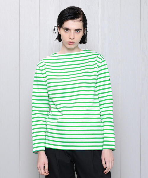 SAINT JAMES(セントジェームス)の「<SAINT JAMES>OUESSANT BORDER PULLOVER 19SS/カットソー(Tシャツ/カットソー・レディース・ベージュ/オレンジ/ネイビー/ライム/ホワイト・1/3)」の4枚目の写真