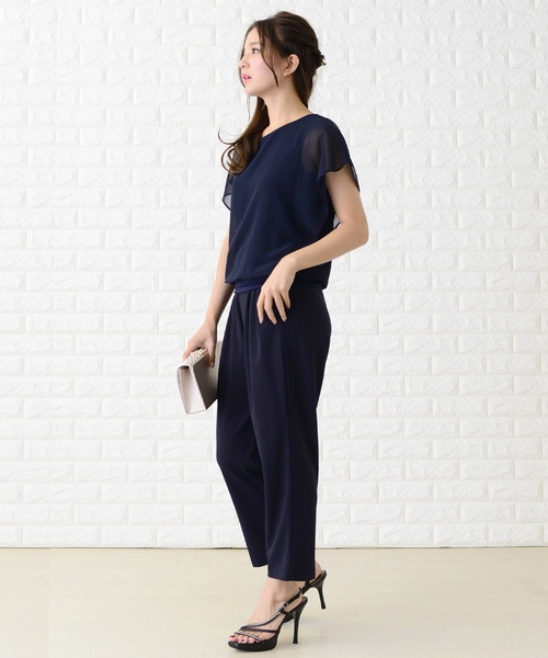 Lace Ladies(レースレディース)の「シフォンフリル袖クルーネックシンプルセットアップ・パンツドレス(パンツドレス・レディース・ブラック/ネイビー・L/M/S/XL)」の10枚目の写真