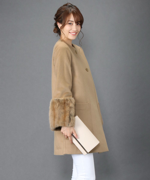 sankyo shokai(サンキョウショウカイ)の「カシミヤロリス袖ノーカラーコート(ノーカラーコート・レディース・ブラック/ベージュ・11号/9号)」の3枚目の写真