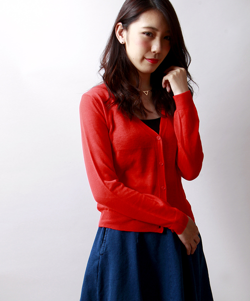 WEGO（ウィゴー）の「WEGO/Vネックカーディガン（カーディガン/ボレロ・レディース・オレンジ/ホワイト系その他/ライム/ブルー系その他/ライトパープル/ライトイエロー/レッド・FREE）」の6枚目の写真