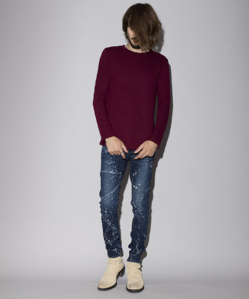 NO ID.（ノーアイディ）の「mlt2701-ダイヤ柄ボンディングC-N-PO プルオーバー（Tシャツ/カットソー・メンズ・ホワイト/ブラック/グレー/ワイン・1/2/3）」の20枚目の写真