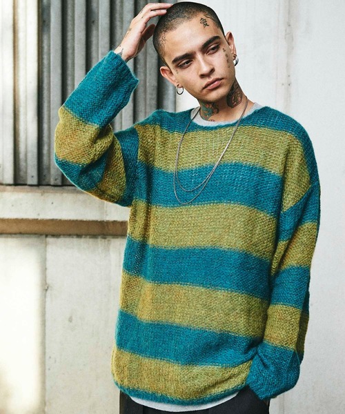 CHORD NUMBER EIGHT(コードナンバーエイト)の「STRIPE MOHAIR KNIT(ニット/セーター・メンズ・レッド/オレンジ/グリーン・SMALL/MEDIUM/LARGE)」の3枚目の写真