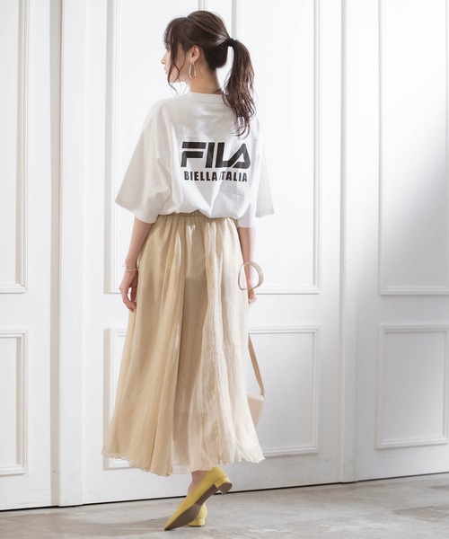 FILA（フィラ）の「FILA/フィラ フロント＆バックロゴ ビッグシルエットフットボール半袖Tシャツ（Tシャツ/カットソー・レディース・ホワイト/ブラック/ベージュ/ネイビー/チャコール・FREE）」の12枚目の写真