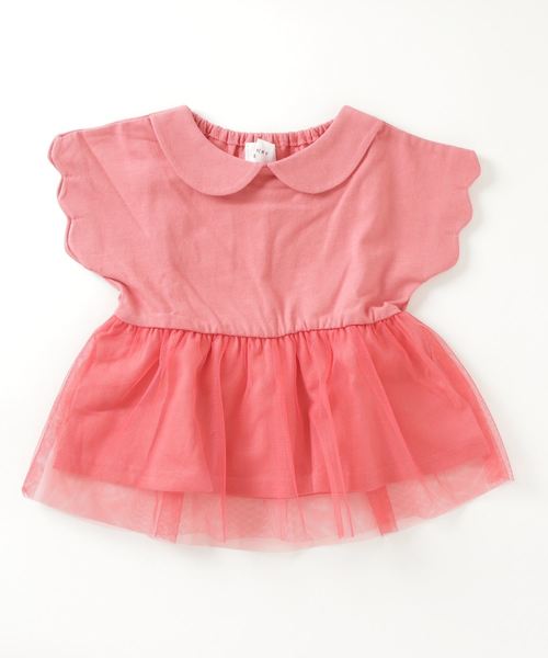 Will Mery（ウイルメリィ）の「衿付きチュール切替チュニックTシャツ（Tシャツ/カットソー・キッズ・オフホワイト/レッド/グリーン/ライトグリーン/ラベンダー/スミクロ・80/90/95/100/110/120/130）」の6枚目の写真