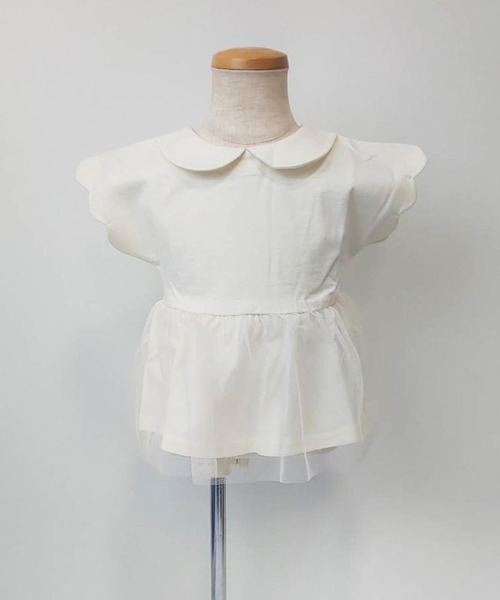 Will Mery（ウイルメリィ）の「衿付きチュール切替チュニックTシャツ（Tシャツ/カットソー・キッズ・オフホワイト/レッド/グリーン/ライトグリーン/ラベンダー/スミクロ・80/90/95/100/110/120/130）」の2枚目の写真