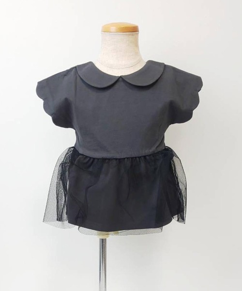 Will Mery（ウイルメリィ）の「衿付きチュール切替チュニックTシャツ（Tシャツ/カットソー・キッズ・オフホワイト/レッド/グリーン/ライトグリーン/ラベンダー/スミクロ・80/90/95/100/110/120/130）」の3枚目の写真