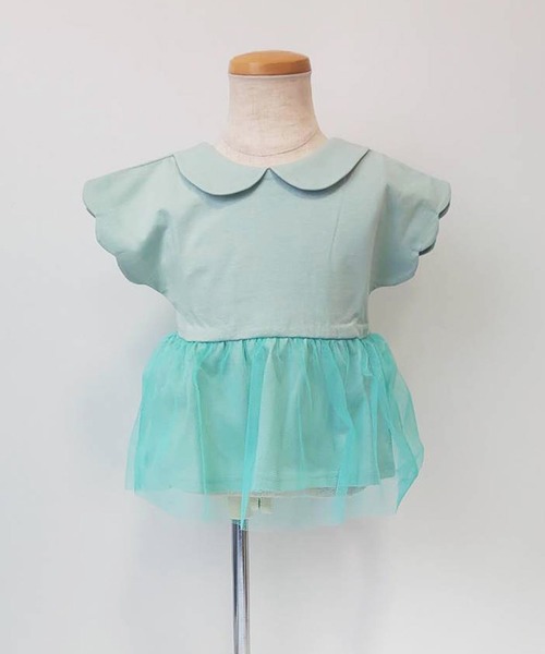 Will Mery（ウイルメリィ）の「衿付きチュール切替チュニックTシャツ（Tシャツ/カットソー・キッズ・オフホワイト/レッド/グリーン/ライトグリーン/ラベンダー/スミクロ・80/90/95/100/110/120/130）」の4枚目の写真