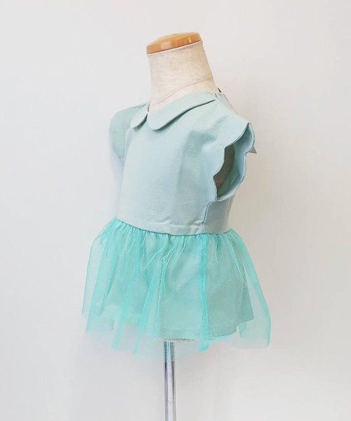 Will Mery（ウイルメリィ）の「衿付きチュール切替チュニックTシャツ（Tシャツ/カットソー・キッズ・オフホワイト/レッド/グリーン/ライトグリーン/ラベンダー/スミクロ・80/90/95/100/110/120/130）」の16枚目の写真