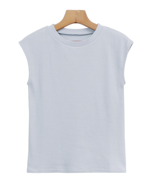 andme(アンドミー)の「テレコリブクルーネックフレンチスリーブTシャツ(Tシャツ/カットソー・レディース・ブラック/ベージュ/オフホワイト/カーキ/ピンクベージュ/グレー系その他/チャコールグレー/ブラウン系その他/イエロー/ネイビー・M/L)」の11枚目の写真
