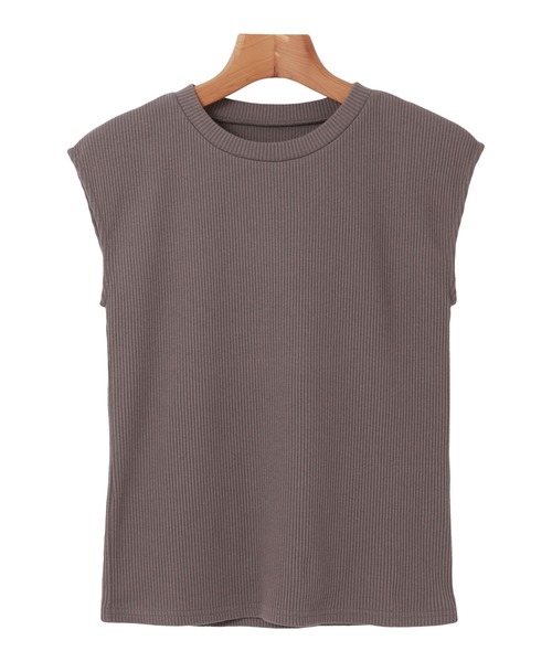 テレコリブクルーネックフレンチスリーブTシャツ