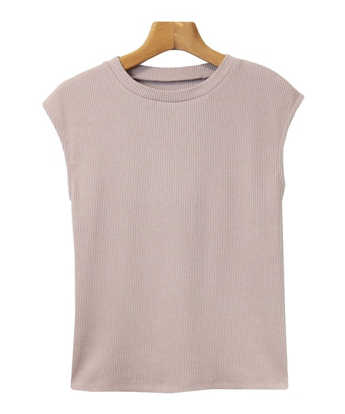 テレコリブクルーネックフレンチスリーブTシャツ