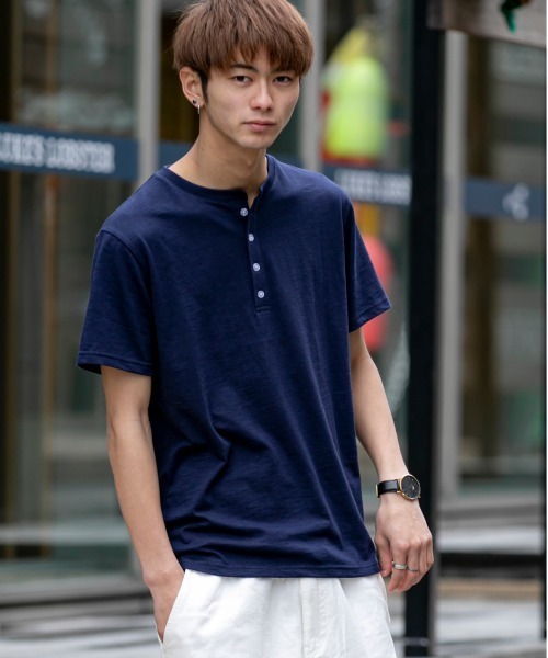 セール】18/- TC スラブ天竺 ヘンリーネック 半袖 Tシャツ（T