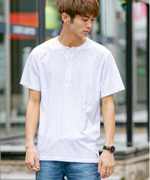 London Denim（ロンドンデニム）の「18/- TC スラブ天竺 ヘンリーネック 半袖 Tシャツ（Tシャツ/カットソー・メンズ・グレー/ネイビー/ブラック/ホワイト/ピンク・M/L/XL）」の3枚目の写真