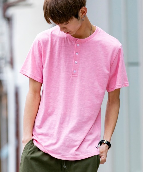 London Denim（ロンドンデニム）の「18/- TC スラブ天竺 ヘンリーネック 半袖 Tシャツ（Tシャツ/カットソー・メンズ・グレー/ネイビー/ブラック/ホワイト/ピンク・M/L/XL）」の5枚目の写真