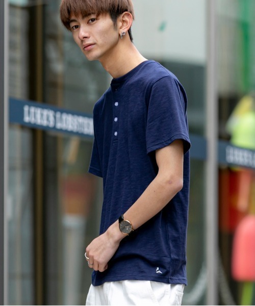 London Denim（ロンドンデニム）の「18/- TC スラブ天竺 ヘンリーネック 半袖 Tシャツ（Tシャツ/カットソー・メンズ・グレー/ネイビー/ブラック/ホワイト/ピンク・M/L/XL）」の22枚目の写真
