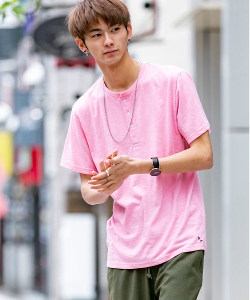 セール】18/- TC スラブ天竺 ヘンリーネック 半袖 Tシャツ（T
