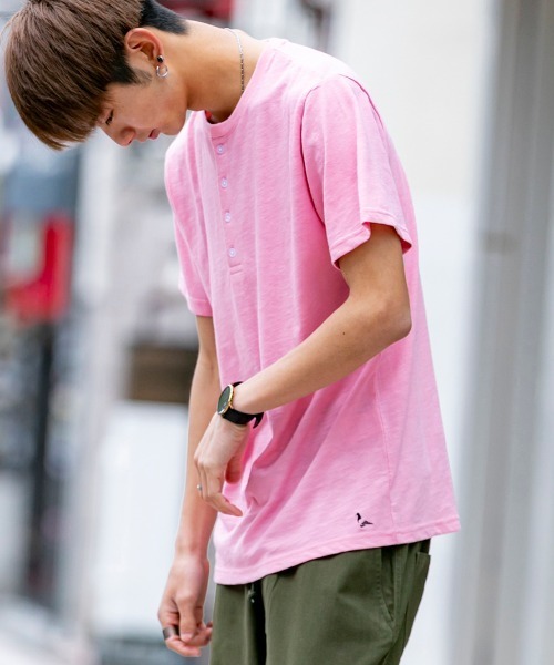 London Denim（ロンドンデニム）の「18/- TC スラブ天竺 ヘンリーネック 半袖 Tシャツ（Tシャツ/カットソー・メンズ・グレー/ネイビー/ブラック/ホワイト/ピンク・M/L/XL）」の19枚目の写真