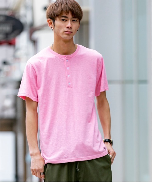 London Denim（ロンドンデニム）の「18/- TC スラブ天竺 ヘンリーネック 半袖 Tシャツ（Tシャツ/カットソー・メンズ・グレー/ネイビー/ブラック/ホワイト/ピンク・M/L/XL）」の18枚目の写真