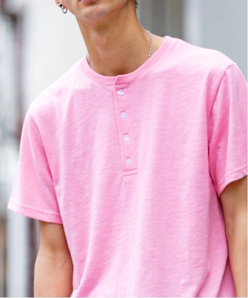 セール】18/- TC スラブ天竺 ヘンリーネック 半袖 Tシャツ（T