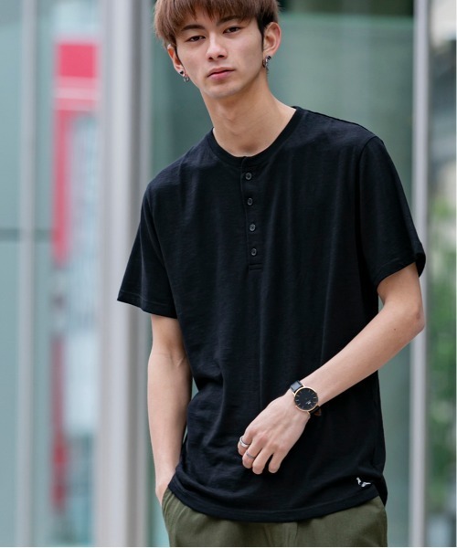 セール】18/- TC スラブ天竺 ヘンリーネック 半袖 Tシャツ（T