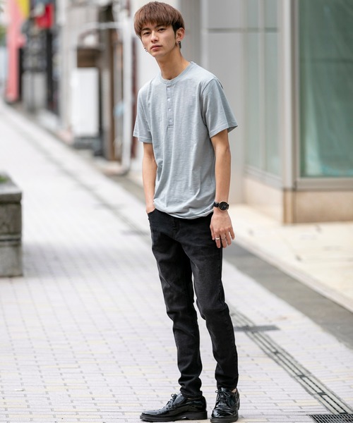London Denim（ロンドンデニム）の「18/- TC スラブ天竺 ヘンリーネック 半袖 Tシャツ（Tシャツ/カットソー・メンズ・グレー/ネイビー/ブラック/ホワイト/ピンク・M/L/XL）」の11枚目の写真