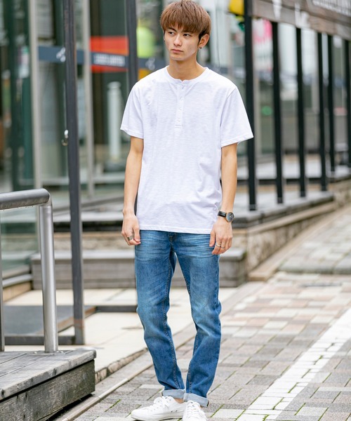 London Denim（ロンドンデニム）の「18/- TC スラブ天竺 ヘンリーネック 半袖 Tシャツ（Tシャツ/カットソー・メンズ・グレー/ネイビー/ブラック/ホワイト/ピンク・M/L/XL）」の9枚目の写真